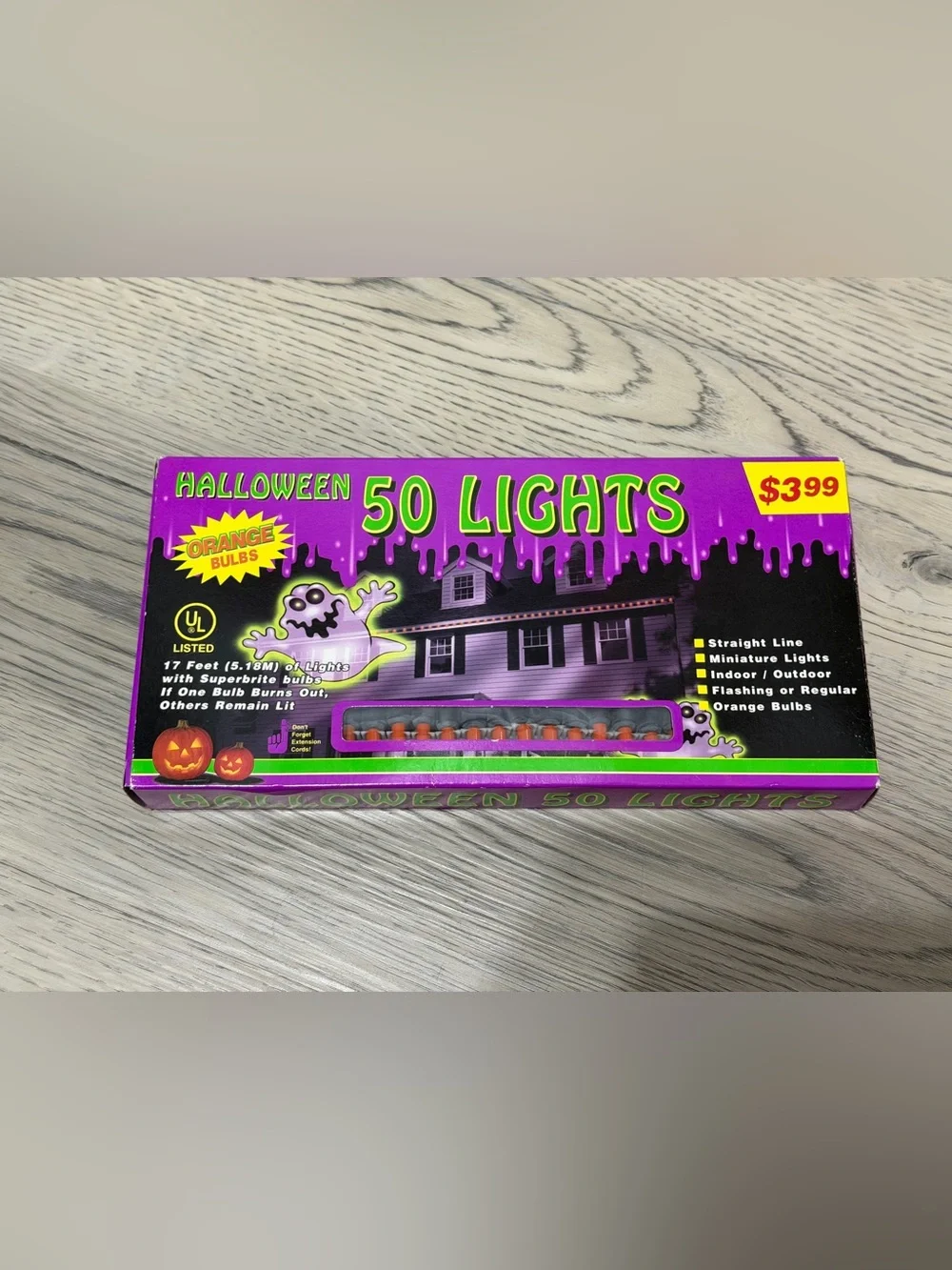 HALLOWEEN Vintage Atico MINI LIGHTS 50 Ct Orange Bulbs 17 Ft Lighted Length NEW